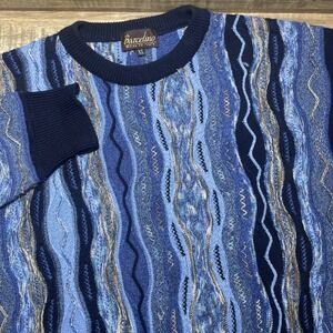 Barcelino Wool Blend 3D Pattern Knit Sweater Made Italy Mens XL Blue Coogi Style